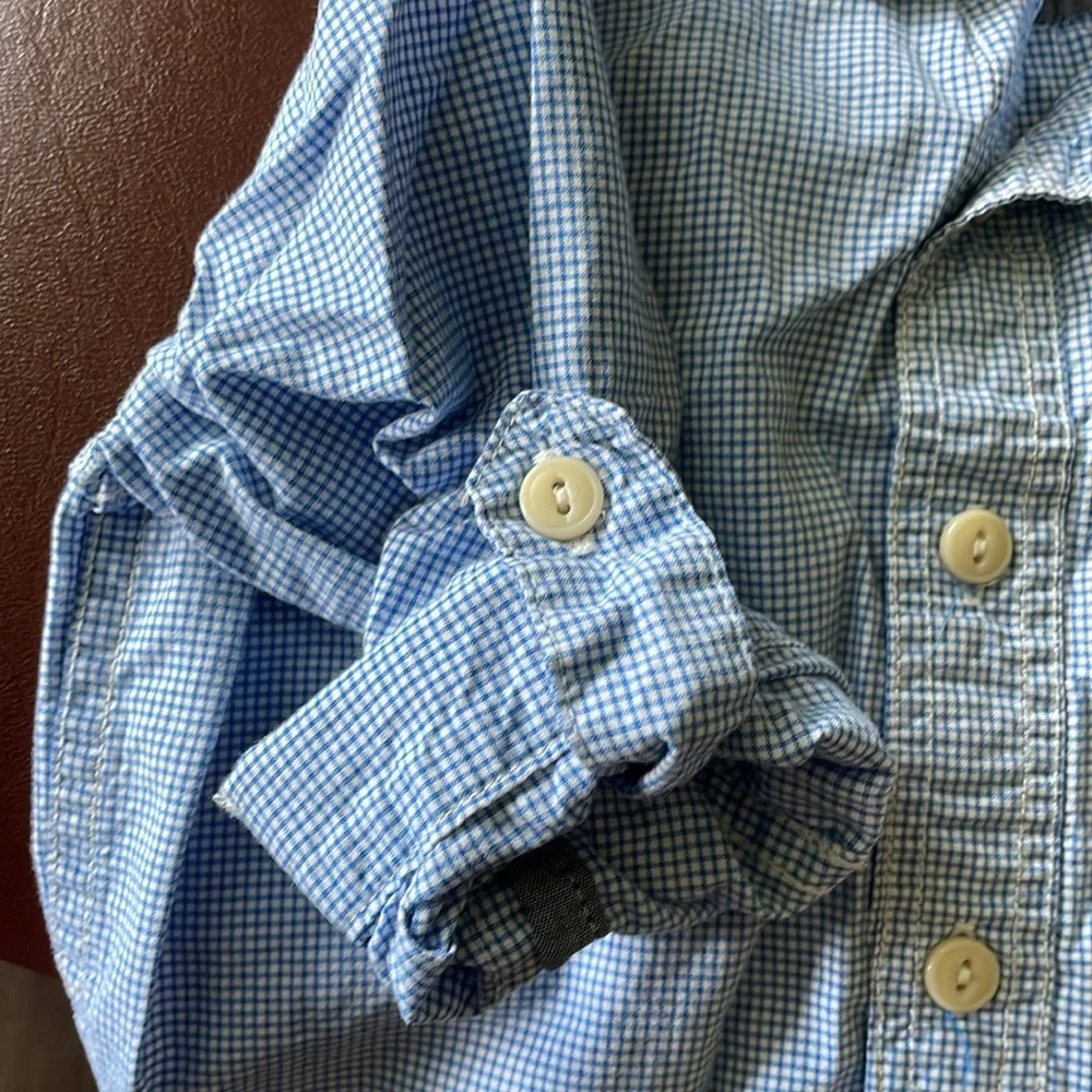 Baby Gap blue and white check button down long sleeve shirt 18-24M